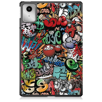 For Lenovo Tab M11/ Xiaoxin Pad 11 2024 Custer Painted 3-Fold Holder Leather Smart Tablet Case(Graffiti) - Lenovo by buy2fix | Online Shopping UK | buy2fix