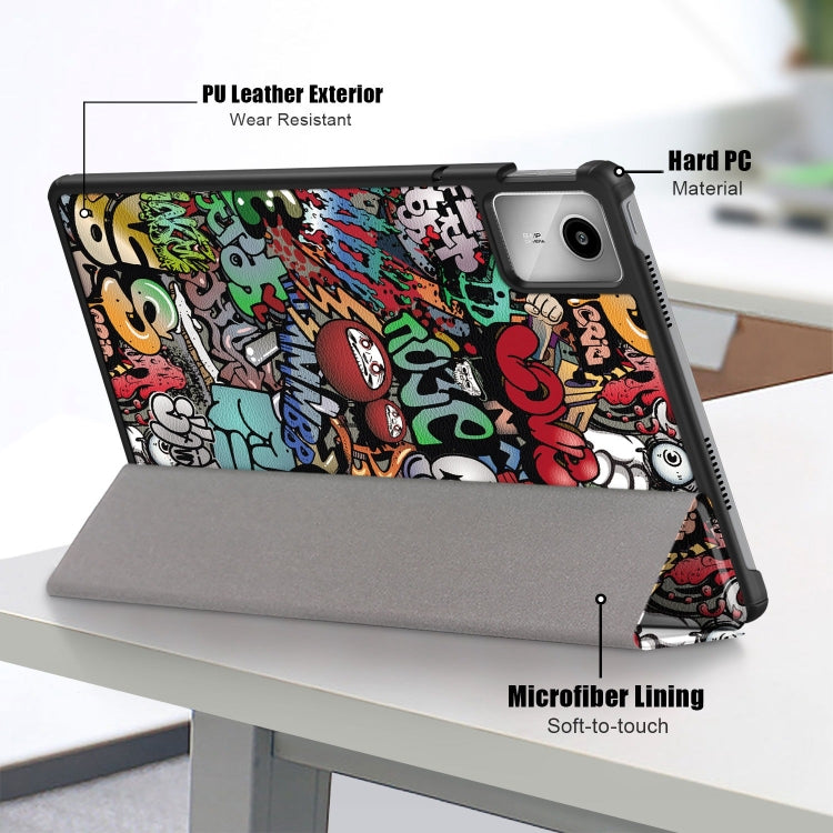 For Lenovo Tab M11/ Xiaoxin Pad 11 2024 Custer Painted 3-Fold Holder Leather Smart Tablet Case(Graffiti) - Lenovo by buy2fix | Online Shopping UK | buy2fix
