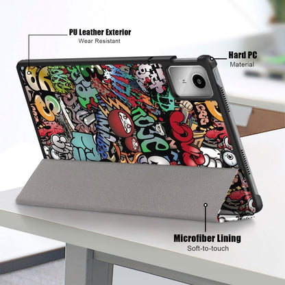 For Lenovo Tab M11/ Xiaoxin Pad 11 2024 Custer Painted 3-Fold Holder Leather Smart Tablet Case(Graffiti) - Lenovo by buy2fix | Online Shopping UK | buy2fix