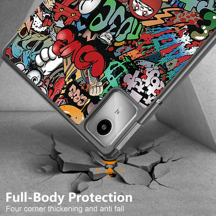 For Lenovo Tab M11/ Xiaoxin Pad 11 2024 Custer Painted 3-Fold Holder Leather Smart Tablet Case(Graffiti) - Lenovo by buy2fix | Online Shopping UK | buy2fix