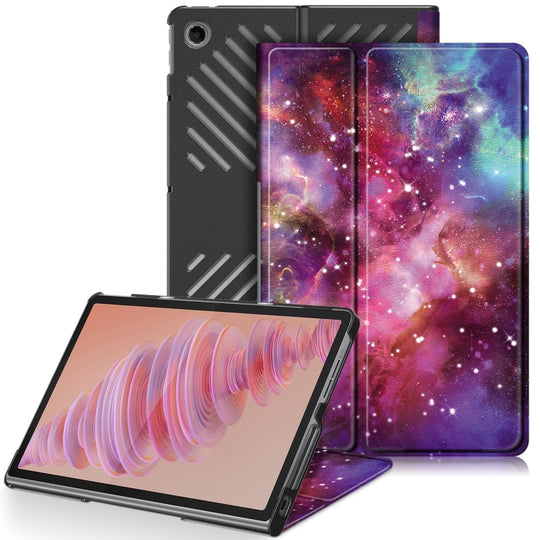 For Lenovo Tab Plus 11.5 TB351FU Custer Painted 3-Fold Holder Leather Smart Tablet Case(Milky Way)