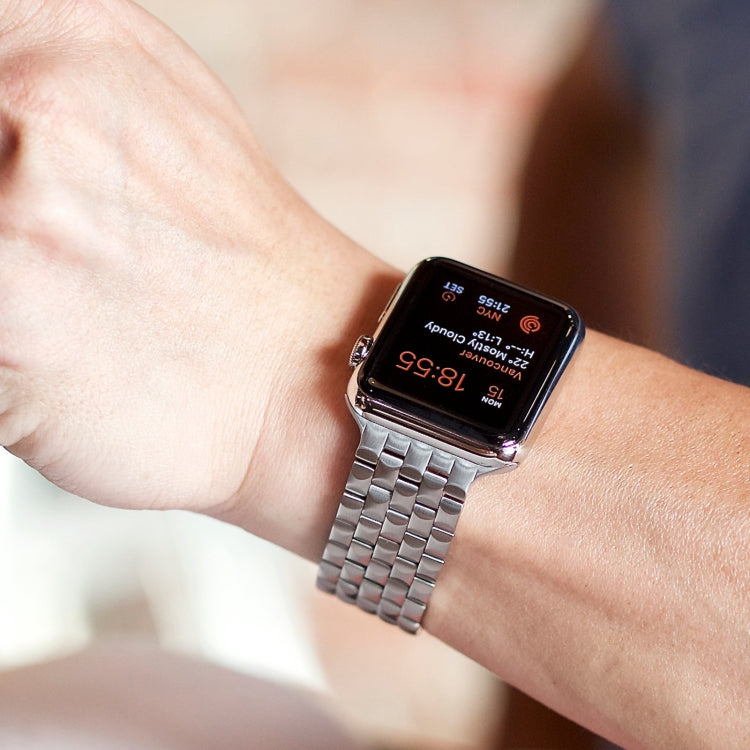 For Apple Watch 42mm 22mm Ultra-thin Five Beads Stainless Steel Watch Band(Black) by buy2fix