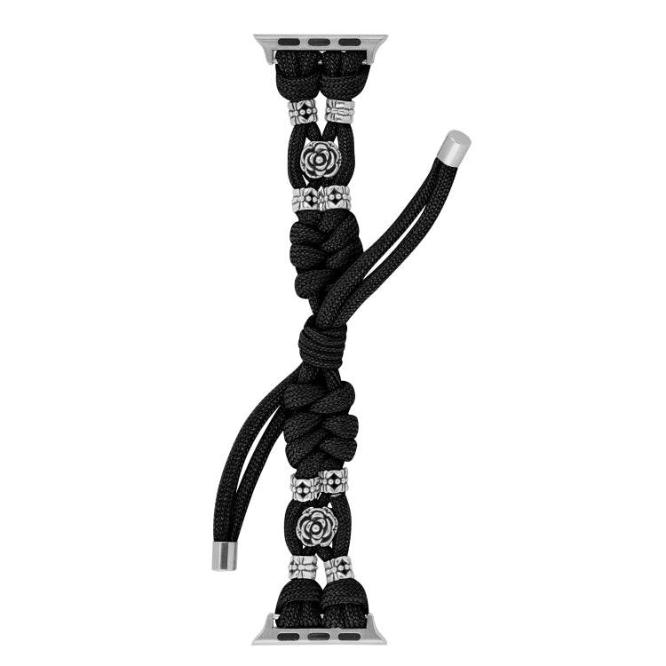 For Apple Watch Ultra 2 49mm Chrysanthemum Beads Paracord Braided Watch Band(Black) by buy2fix