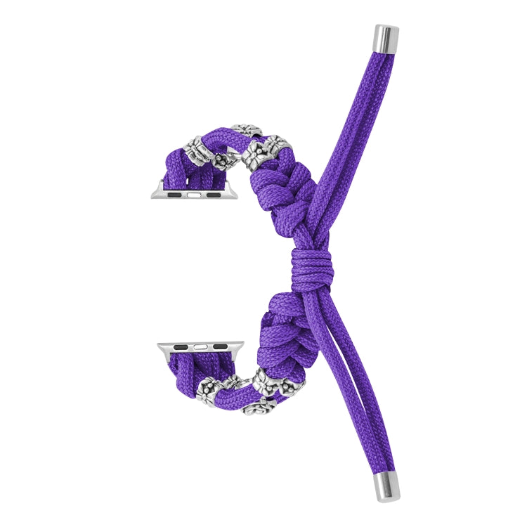 For Apple Watch Ultra 49mm Chrysanthemum Beads Paracord Braided Watch Band(Purple) by buy2fix