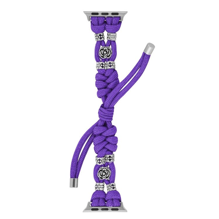 For Apple Watch Ultra 49mm Chrysanthemum Beads Paracord Braided Watch Band(Purple) by buy2fix