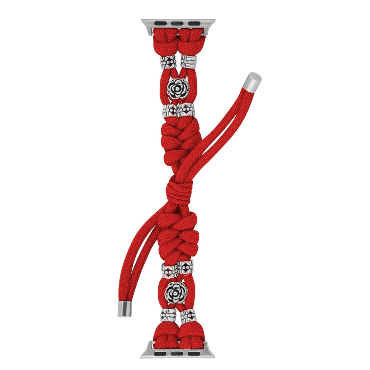 For Apple Watch Ultra 49mm Chrysanthemum Beads Paracord Braided Watch Band(Red) by buy2fix