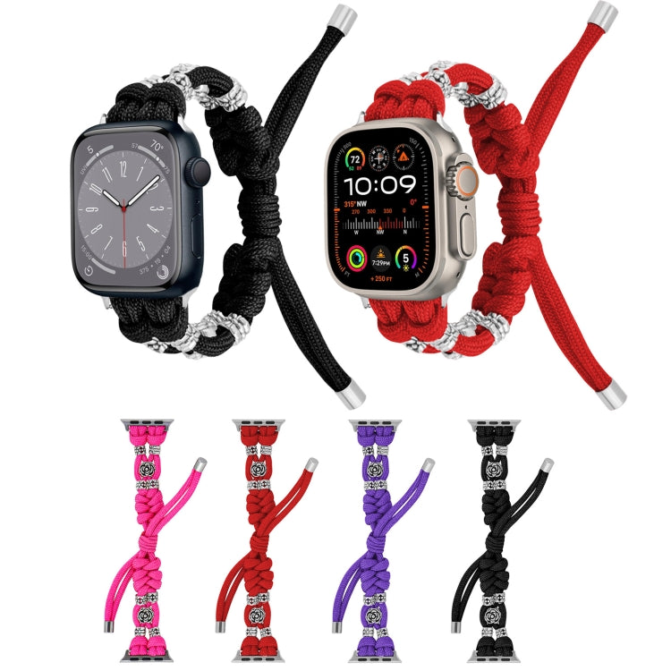 For Apple Watch Ultra 49mm Chrysanthemum Beads Paracord Braided Watch Band(Rose Red) by buy2fix