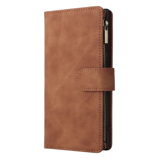 For Samsung Galaxy S22 Ultra 5G Multifunctional Frosted Zipper Wallet Leather Phone Case(Brown) by buy2fix