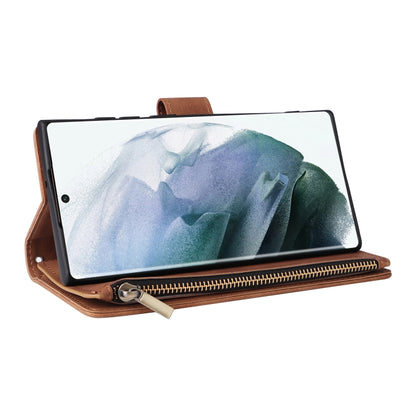 For Samsung Galaxy S22 Ultra 5G Multifunctional Frosted Zipper Wallet Leather Phone Case(Brown) by buy2fix