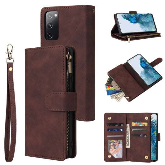 For Samsung Galaxy S20 FE 5G Multifunctional Frosted Zipper Wallet Leather Phone Case(Coffee) by buy2fix