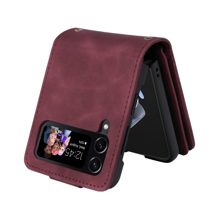 For Samsung Galaxy Z Flip4 Multifunctional Frosted Zipper Wallet Leather Phone Case(Wine Red) by buy2fix