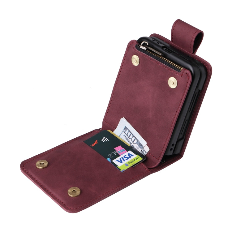 For Samsung Galaxy Z Flip4 Multifunctional Frosted Zipper Wallet Leather Phone Case(Wine Red) by buy2fix
