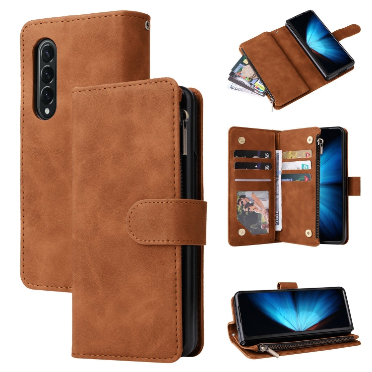 For Samsung Galaxy Z Fold4 Multifunctional Frosted Zipper Wallet Leather Phone Case(Brown) by buy2fix