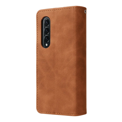 For Samsung Galaxy Z Fold4 Multifunctional Frosted Zipper Wallet Leather Phone Case(Brown) by buy2fix