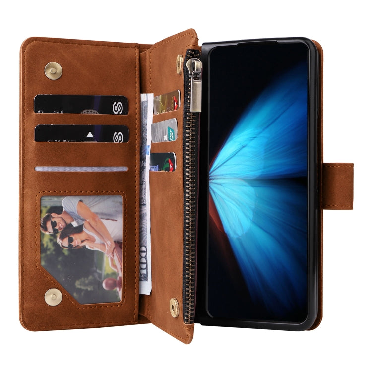 For Samsung Galaxy Z Fold4 Multifunctional Frosted Zipper Wallet Leather Phone Case(Brown) by buy2fix