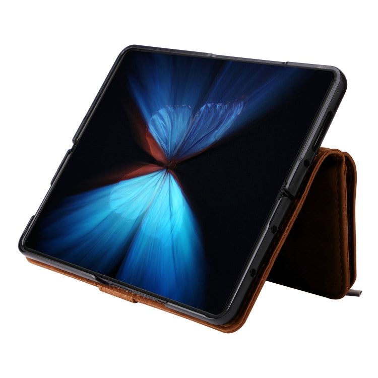 For Samsung Galaxy Z Fold4 Multifunctional Frosted Zipper Wallet Leather Phone Case(Brown) by buy2fix