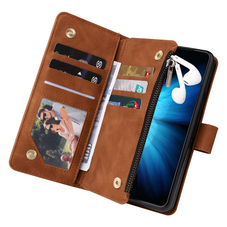 For Samsung Galaxy Z Fold4 Multifunctional Frosted Zipper Wallet Leather Phone Case(Brown) by buy2fix