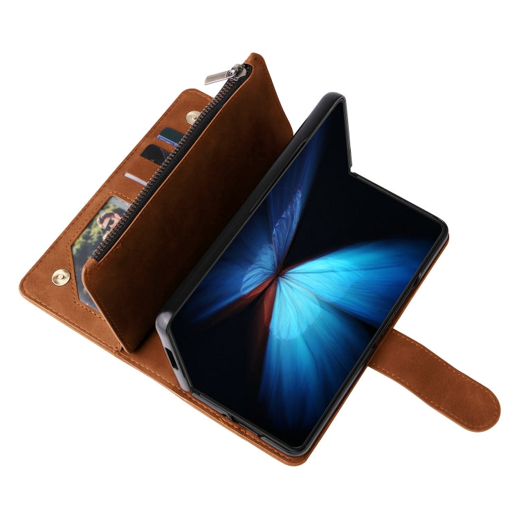 For Samsung Galaxy Z Fold4 Multifunctional Frosted Zipper Wallet Leather Phone Case(Brown) by buy2fix