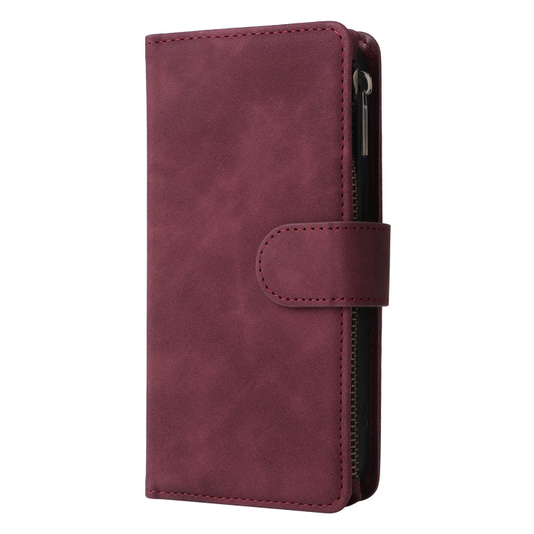For Xiaomi Redmi Note 13 5G Multifunctional Frosted Zipper Wallet Leather Phone Case(Wine Red) - Xiaomi Cases by buy2fix | Online Shopping UK | buy2fix