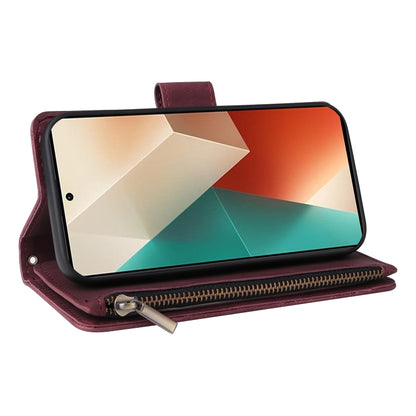 For Xiaomi Redmi Note 13 5G Multifunctional Frosted Zipper Wallet Leather Phone Case(Wine Red) - Xiaomi Cases by buy2fix | Online Shopping UK | buy2fix