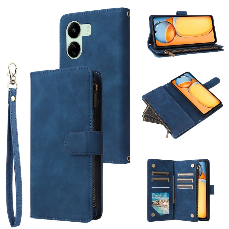 For Xiaomi Redmi 13C 4G Global Multifunctional Frosted Zipper Wallet Leather Phone Case(Blue) by buy2fix