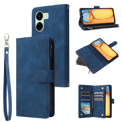 For Xiaomi Redmi 13C 4G Global Multifunctional Frosted Zipper Wallet Leather Phone Case(Blue) by buy2fix
