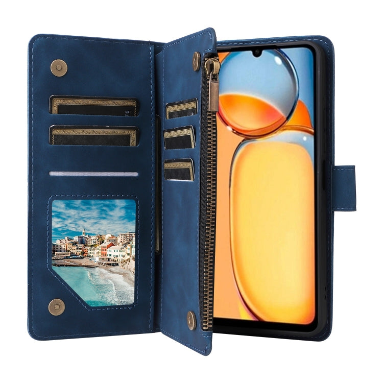 For Xiaomi Redmi 13C 4G Global Multifunctional Frosted Zipper Wallet Leather Phone Case(Blue) by buy2fix