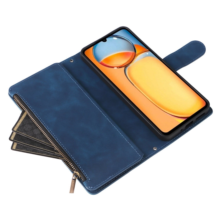 For Xiaomi Redmi 13C 4G Global Multifunctional Frosted Zipper Wallet Leather Phone Case(Blue) by buy2fix