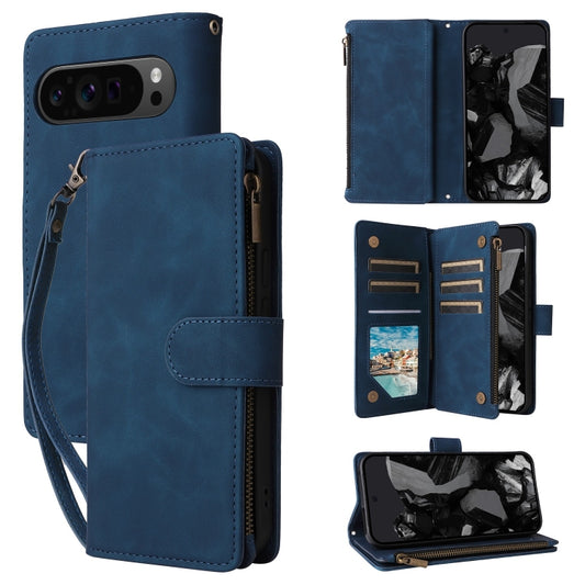 For Google Pixel 9 Pro Multifunctional Multi-Card Wallet Phone Leather Case(Blue) by buy2fix
