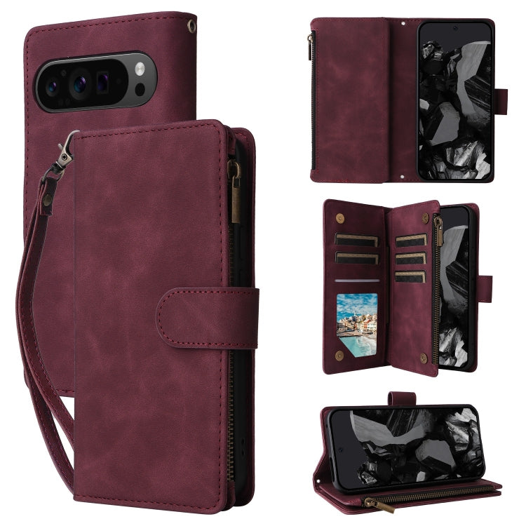 For Google Pixel 9 Pro Multifunctional Multi-Card Wallet Phone Leather Case(Wine Red) by buy2fix