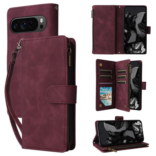 For Google Pixel 9 Pro Multifunctional Multi-Card Wallet Phone Leather Case(Wine Red) by buy2fix