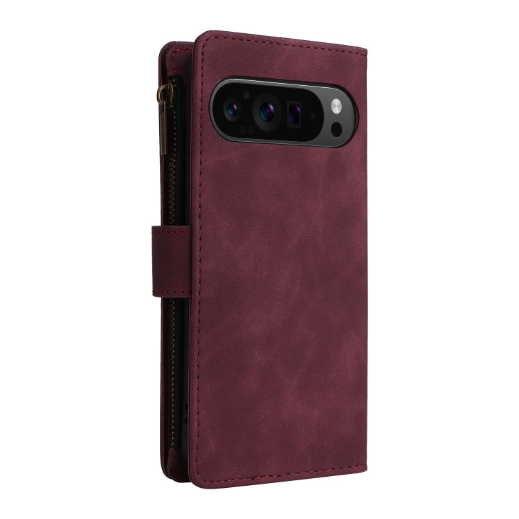 For Google Pixel 9 Pro Multifunctional Multi-Card Wallet Phone Leather Case(Wine Red) by buy2fix