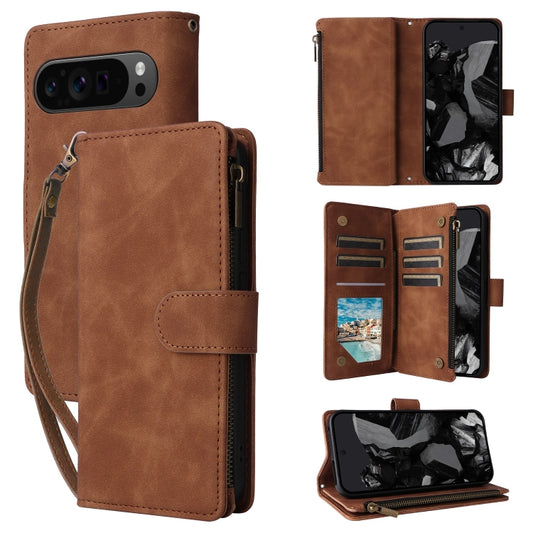 For Google Pixel 9 Pro Multifunctional Multi-Card Wallet Phone Leather Case(Brown) by buy2fix