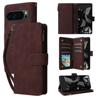 For Google Pixel 9 Pro Multifunctional Multi-Card Wallet Phone Leather Case(Coffee) by buy2fix