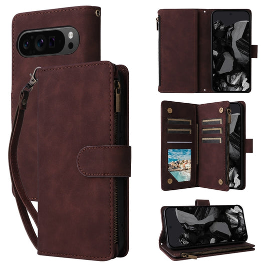 For Google Pixel 9 Pro Multifunctional Multi-Card Wallet Phone Leather Case(Coffee) by buy2fix
