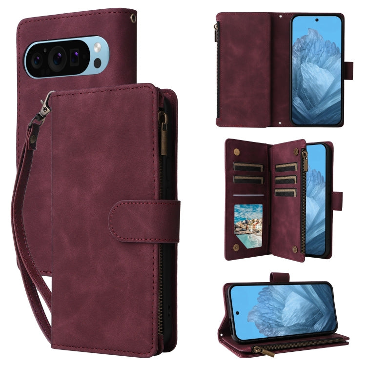 For Google Pixel 9 Multifunctional Multi-Card Wallet Phone Leather Case(Wine Red) by buy2fix