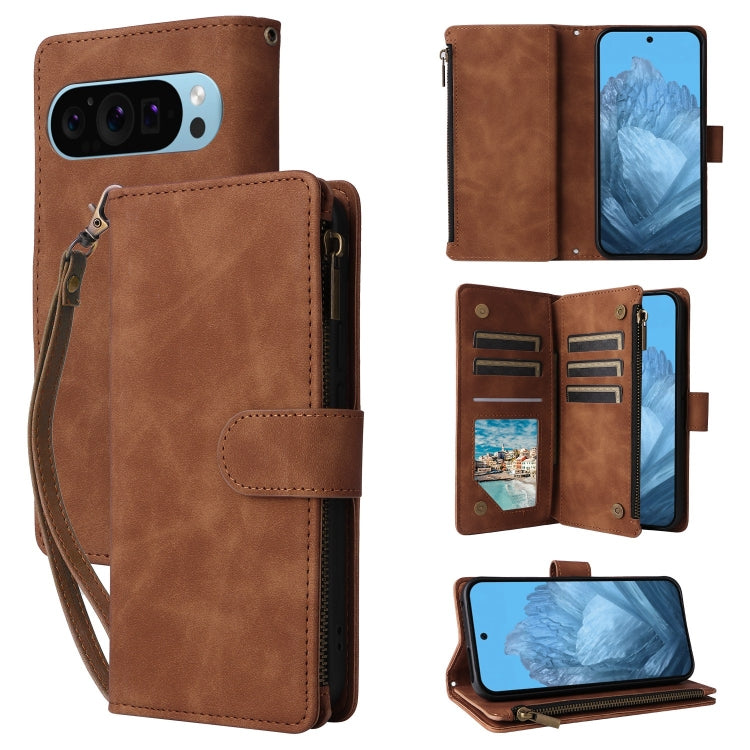 For Google Pixel 9 Multifunctional Multi-Card Wallet Phone Leather Case(Brown) by buy2fix