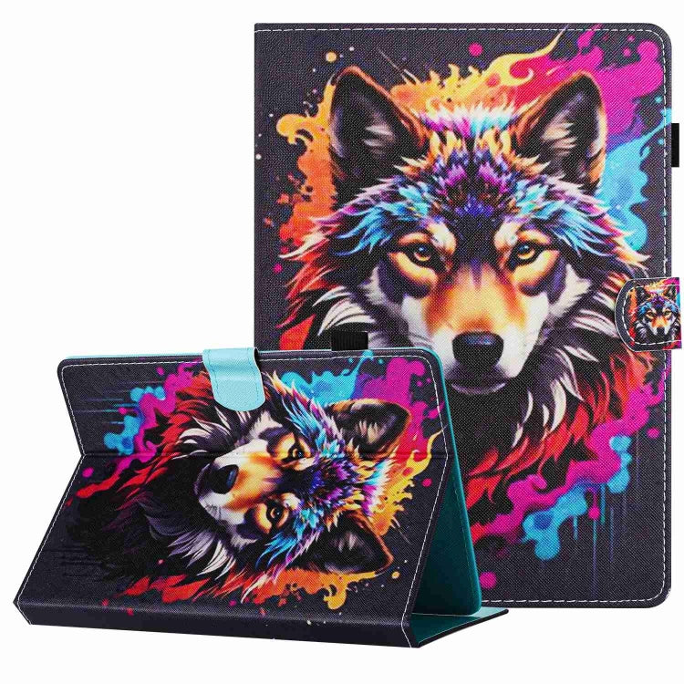 For 8 inch Painted Pattern Stitching Leather Tablet Case(Colorful Wolf) - 8 inch by buy2fix | Online Shopping UK | buy2fix