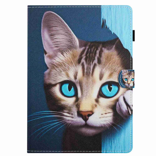 For 8 inch Painted Pattern Stitching Leather Tablet Case(Blue Cat) - 8 inch by buy2fix | Online Shopping UK | buy2fix
