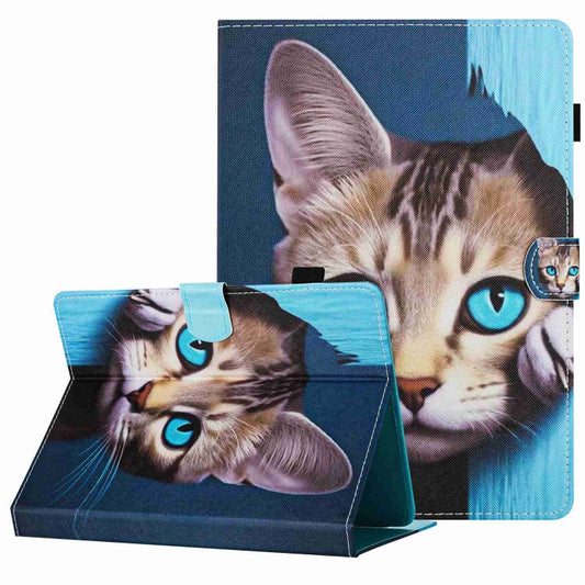 For 10 inch Painted Pattern Stitching Leather Tablet Case(Blue Cat) - 10 - 11 inch by buy2fix | Online Shopping UK | buy2fix