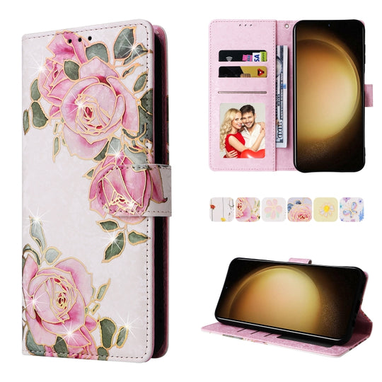 For Samsung Galaxy S24+ 5G Bronzing Painting RFID Leather Case(Rose Flower)