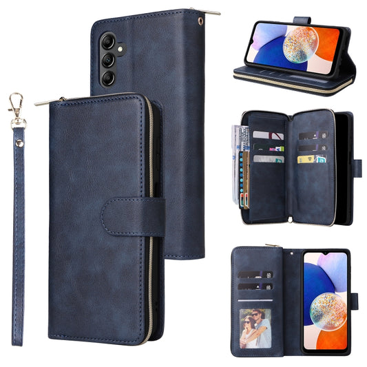 For Samsung Galaxy A15 5G 9-Card Slots Zipper Wallet Bag Leather Phone Case(Blue) by buy2fix