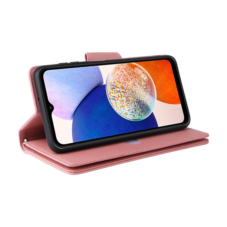 For Samsung Galaxy A15 5G Rivet Buckle 9 Cards 3-Fold Wallet Leather Phone Case(Rose Gold) by buy2fix