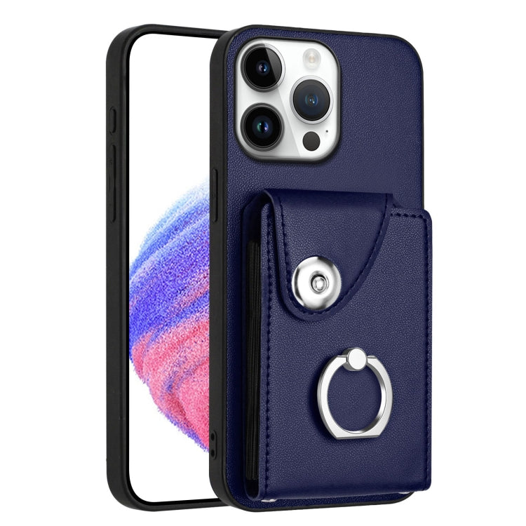 For iPhone 16 Pro Max Organ Card Bag Ring Holder Phone Case(Blue) by buy2fix