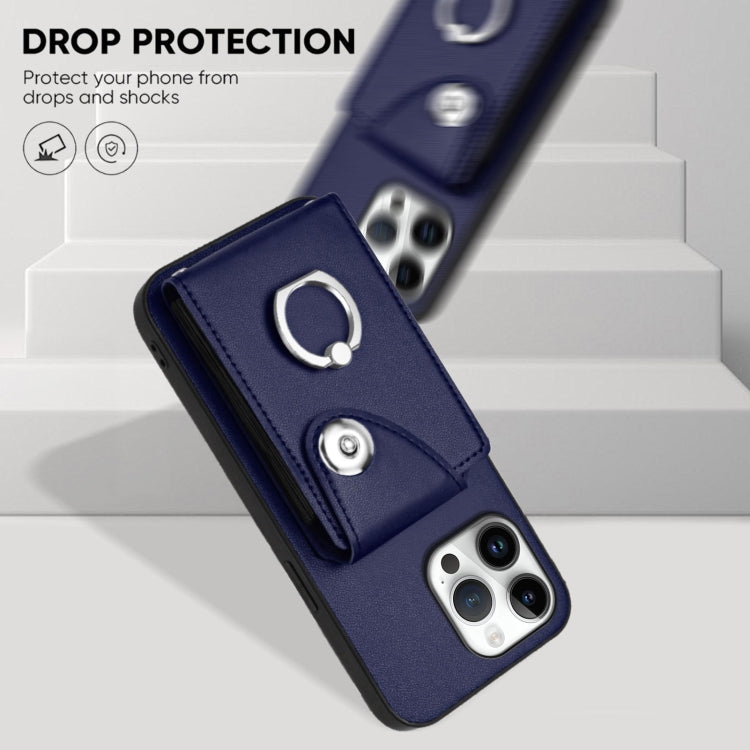 For iPhone 16 Pro Max Organ Card Bag Ring Holder Phone Case(Blue) by buy2fix