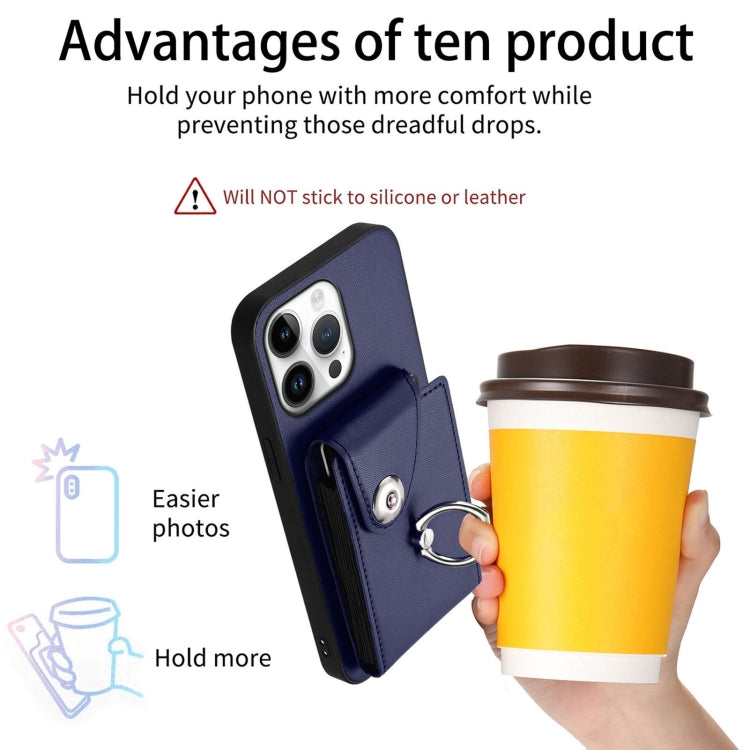 For iPhone 16 Pro Max Organ Card Bag Ring Holder Phone Case(Blue) by buy2fix
