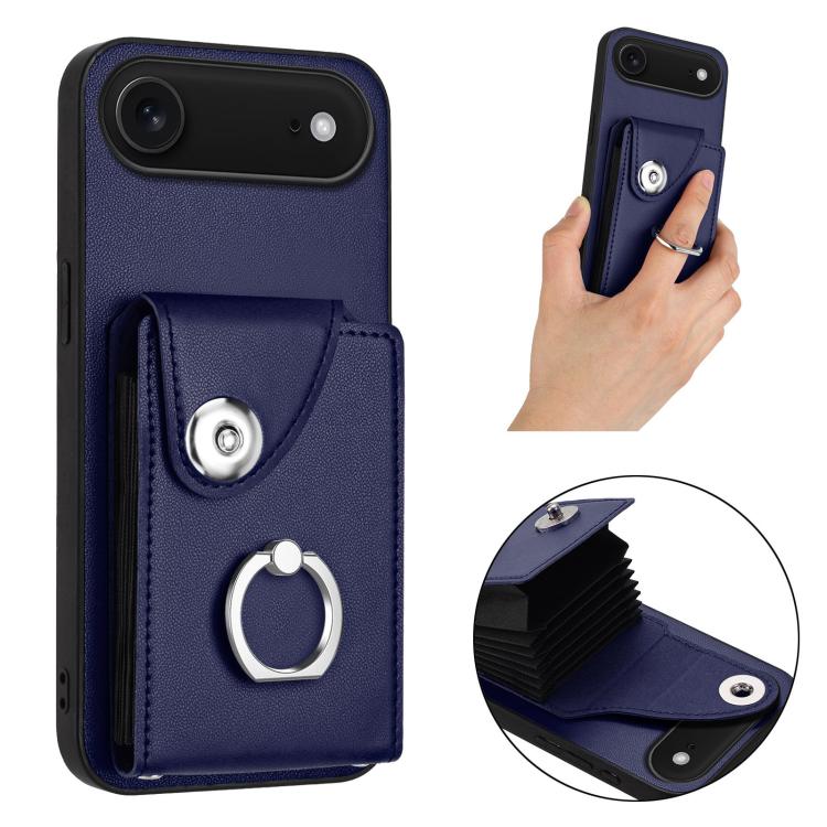 For iPhone Air Organ Card Bag Ring Holder Phone Case(Blue) - iPhone Air Cases by buy2fix | Online Shopping UK | buy2fix