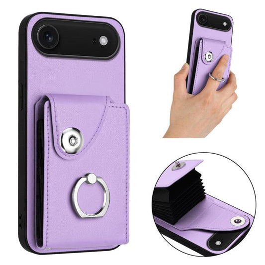 For iPhone Air Organ Card Bag Ring Holder Phone Case(Purple) - iPhone Air Cases by buy2fix | Online Shopping UK | buy2fix