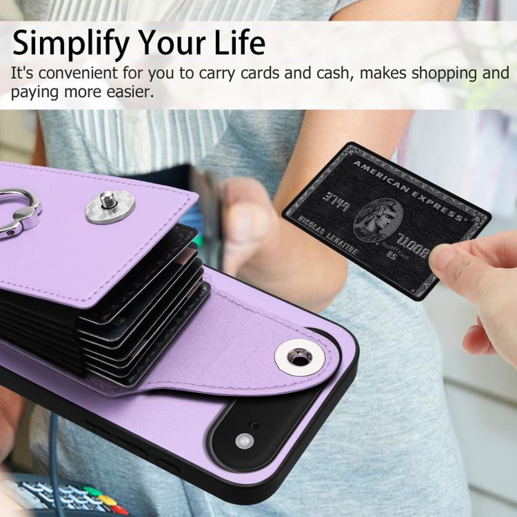 For iPhone Air Organ Card Bag Ring Holder Phone Case(Purple) - iPhone Air Cases by buy2fix | Online Shopping UK | buy2fix