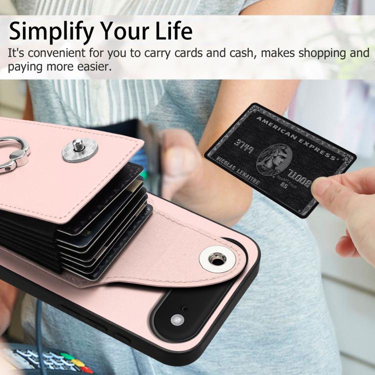 For iPhone Air Organ Card Bag Ring Holder Phone Case(Pink) - iPhone Air Cases by buy2fix | Online Shopping UK | buy2fix